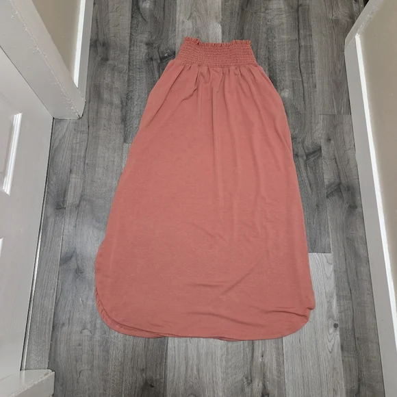 Zenana Coral Smocked Waist Maxi Skirt Stretchy Side Slit Lounge Resort Skirt - Picture 4 of 8